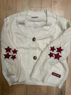 Taylor Swift REDCream Cable Knit Cardigan with Red Logo Patch